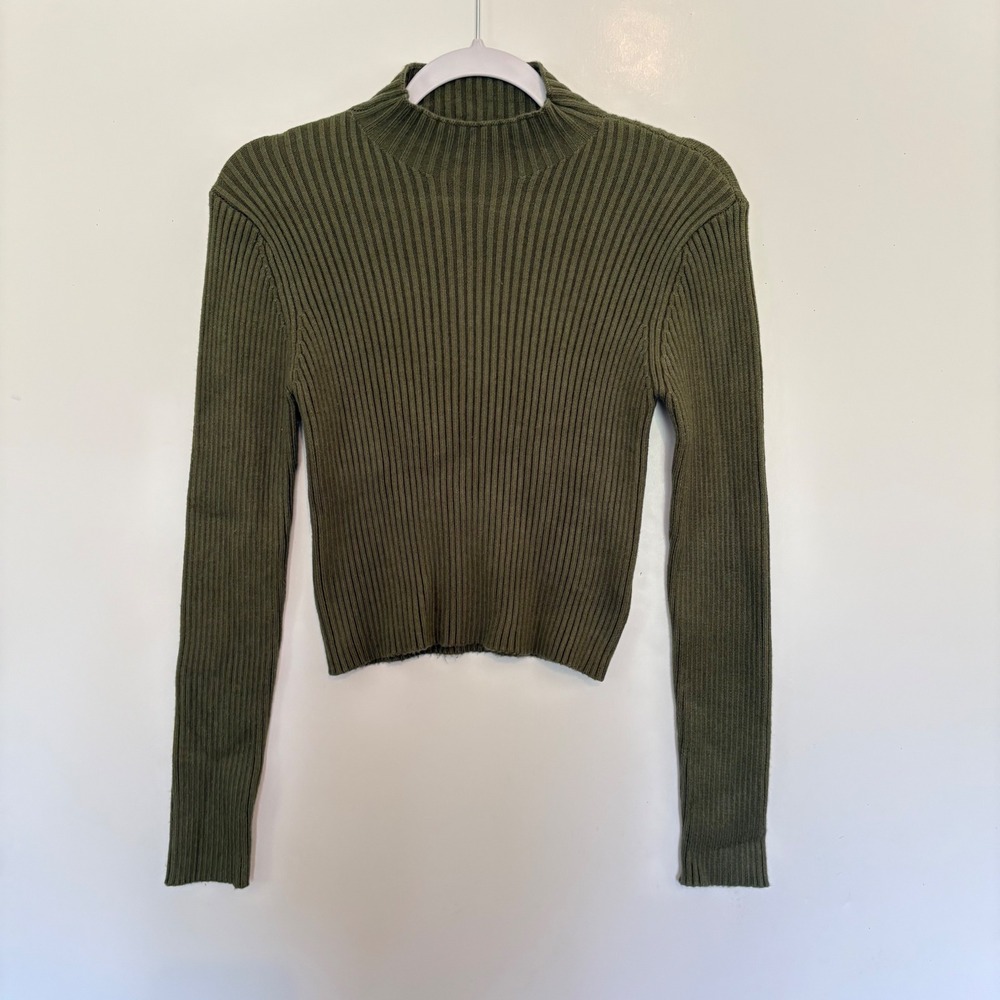 Truth by Republic Olive Green Mock Neckโ Cropped Ribbed Knit Sweater M Gorpcore